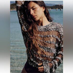 NWT ZARA Open Knit Tie-Dye Gray Black Sweater Top XS-S 0021/013